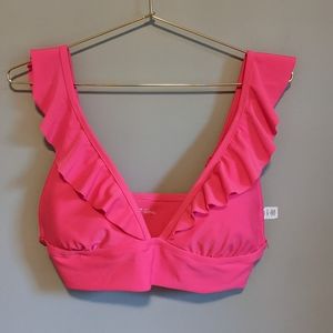 NWT Aerie Hot Pink Ruffle Bikini Top, size XL